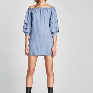 Zara denim off the shoulder dress